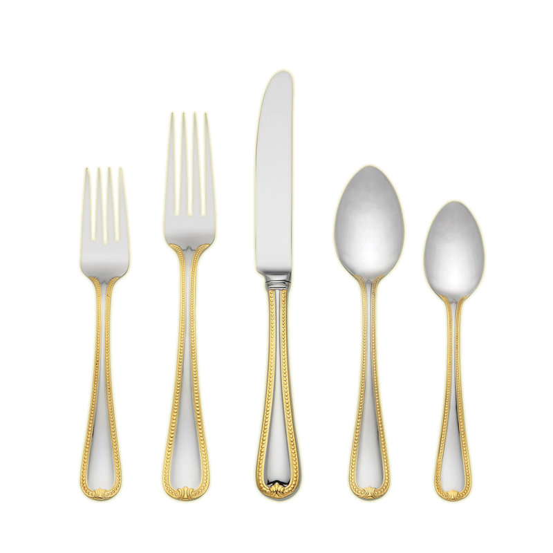Lenox Vintage Jewel Gold 5 Piece 18/10 Stainless Steel Flatware